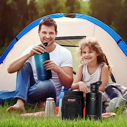 NATURE PIONEOR 64 oz Insulated Water Bottle with Carrier Bag & 3 Lids - color: Malachite Blue, size: 64 Ounces