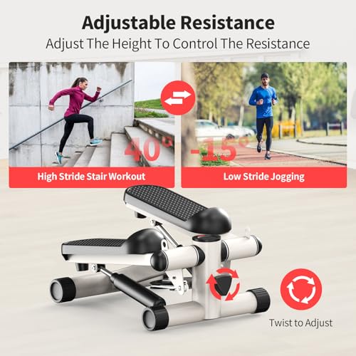 2-in-1 Mini Stepper Machine with Resistance Bands, Compact Under Desk Stair Stepper with Adjustable Hydraulic Resistance, Quiet Low Impact Cardio Stepper with LCD for Home Gym Office