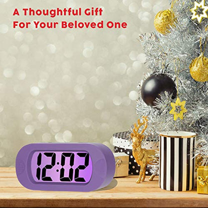 Plumeet Kids Alarm Clock Large Digital LCD Travel Alarm Clocks with Snooze and Night Light - Ascending Sound and Handheld Size - Best Gift for Kids (Purple) - color: Purple