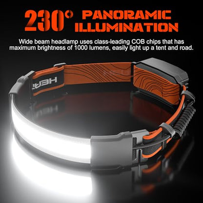 Hopedone 2-Pack Rechargeable Headlamp, 1000LM Hard Hat Work Light - color: Orange(2-Pack)