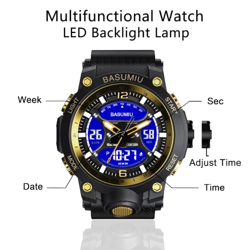 Military Digital Watches for Men Waterproof Work Mens Watch Sports - color: J-Gold3