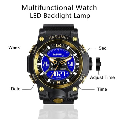 Military Digital Watches for Men Waterproof Work Mens Watch Sports - color: J-Gold3