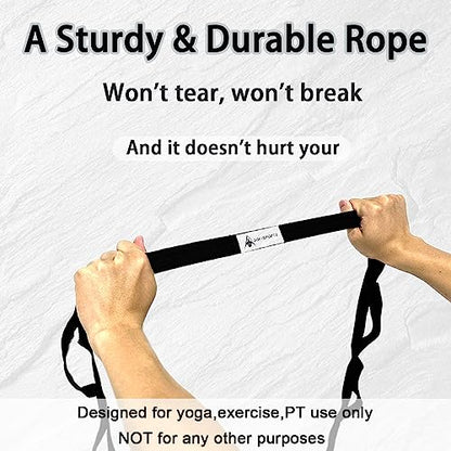 Stretching Strap Yoga Strap with Loops for Physical Therapy, Non-Elastic - color: Black+Black