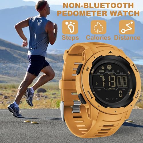 findtime Men's Digital Watch Waterproof Pedometer Watches Sport Watch Step Counter Calorie Military Watch with Stopwatch Alarm LED Backlight Countdown - color: yellow