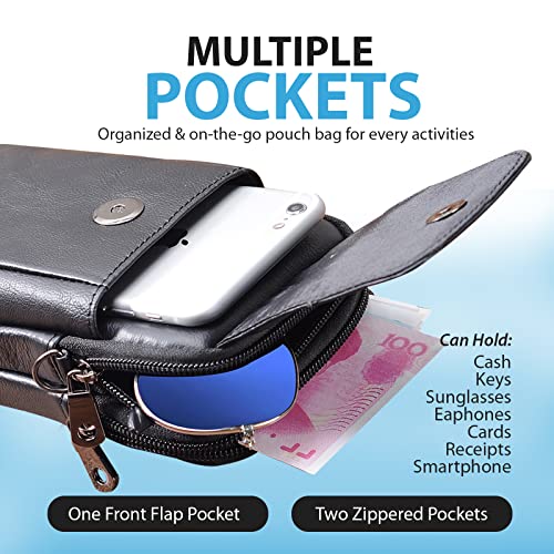 Leather Vertical Men Cell Phone Holster Wallet Case with Belt Clip Travel Messenger Bag Waist Pouch Crossbody Purse Fit for iPhone 17 Pro Max 15 Pro Max Samsung Galaxy S25 Ultra Note 9 (Black) - color: Black