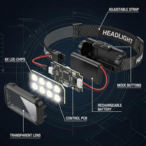 3 Pack Rechargeable Headlamp, 8 LED Head Lamp Flashlight with Motion Sensor, 1000 Lumens USB-C Headlight, Lightweight Waterproof Head Lamp for Adults Camping Running Hiking Fishing Work