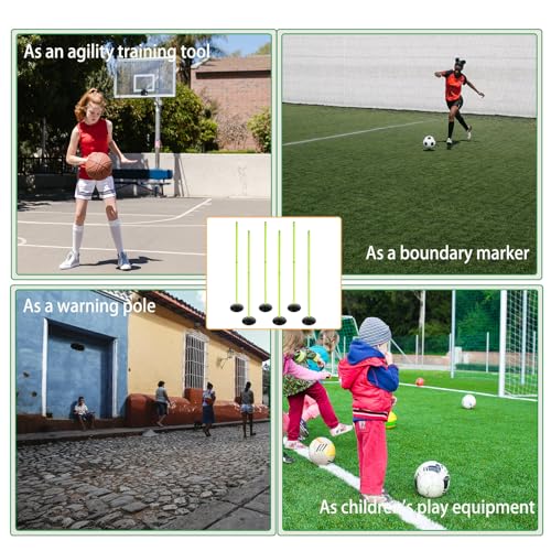 Fluorescent Green Soccer Agility Poles Set Detachable Sports Trainning Speed Pole Slalom Poles with Rubber Base Sport Traning Equipment - color: 4.9 FT, style: Pack of 6