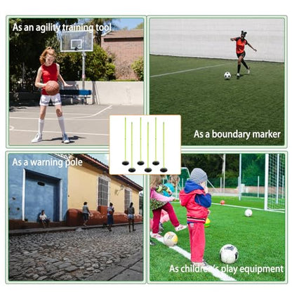 Fluorescent Green Soccer Agility Poles Set Detachable Sports Trainning Speed Pole Slalom Poles with Rubber Base Sport Traning Equipment - color: 4.9 FT, style: Pack of 6