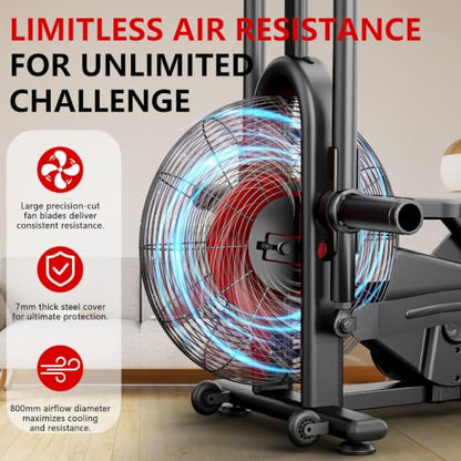 Wenoker Exercise Bike, Air Bike with Smart APP, ISCC PLUS Certified, Dual Action Handlebars Stationary Fan Bike 350LBS Capacity for Home Gym HIIT Full Body Workout