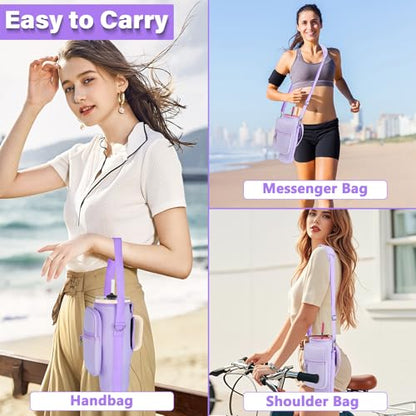 LEFOR·Z Water Bottle Carrier Bag with Phone Pocket Compatible with Stanley/Meoky 40 oz Tumbler with Handle,Water Bottle Holder Pouch with Adjustable Strap Compatible with Stanley Cup Accessories - color: Purple-Style B