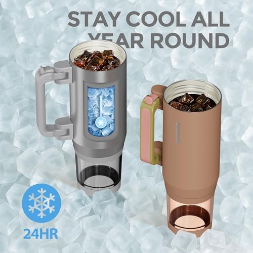 23oz Insulated Tumbler with Foldable Handle & 10oz Snack/Pill Container - color: Light brown