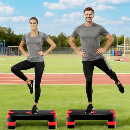 Non-Slip 27 Inch Aerobic Exercise Step Platform 4"-6"-8" Height Adjustable Risers for Home Gym Cardio Training Fitness Workout Stepper Trainer - color: Red
