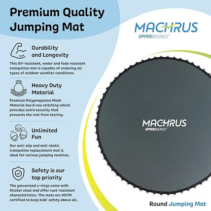 Machrus Upper Bounce Trampoline Replacement Mat 7.5FT 8FT 10FT 11FT 12FT 13FT 14FT 15FT 16FT with V-Rings - UV & Water Resistant (96 V-Rings for 7" Springs, 16 ft)