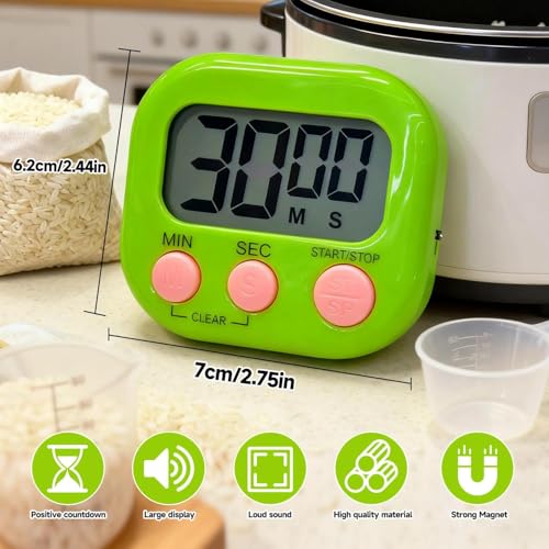 Timer Electronic Countdown Stopwatch Digital Kitchen with Large Screen Loud Alarm Easy Operation Visual Time Management Tool - color: Green