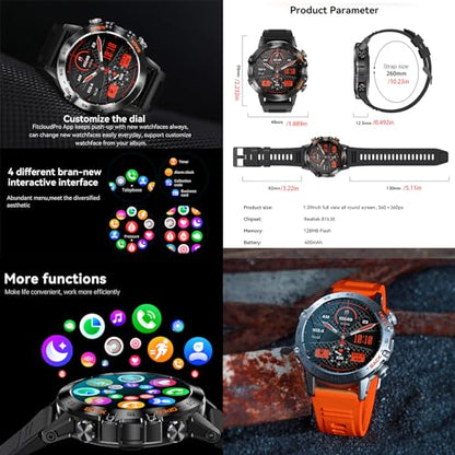 Military Smart Watch for Men(Make/Answer Call), 1.39" HD Bluetooth Tactical Fitness Tracker Smartwatch for Android iOS Phones, Outdoor 5ATM Waterproof Digital Watches Step Counter, 3 Straps (Silver)