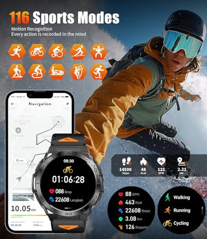 LIGE Military Smart Watch for Men, 1.6'' AMOLED Rugged Smart Watch with 600mAh Battery/Heart Rate/Blood Pressure/Sleep Monitor,IP68 Waterproof Fitness Tracker Watch for Android iPhone Gery - color: Gray