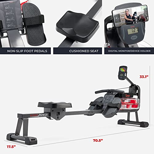 Sunny Health & Fitness Premium Water Rower w/Intensive Dynamic Real-Time Resistance, 300 LB Capacity Flip-able Rowing Machine for Home Training, Optional Free SunnyFit App Connection - color: Black