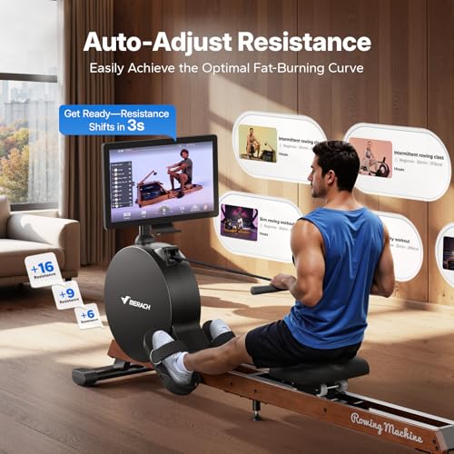 MERACH Pro-Grade Rowing Machines for Home, Smart Magnetic Rowing Machine with Self-Generation, Double Resistance and 400 LBS MAX Load, Wooden Tracks for Silent Sliding - style: R7-HD Screen