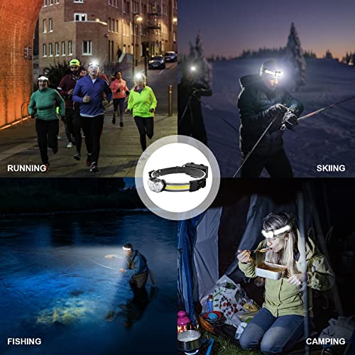 EXIN DECHEN LED Headlamp Rechargeable, 1200 Lumen Super Bright Headlamp Flashlight, 270° Wide Beam LED Headlamps with Red Taillight, 8 Mode Lightweight Waterproof Head Lamp