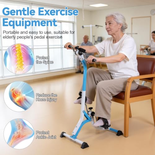 Pedal Exercise Bike, Adjustable Height Under Desk Exerciser for Seniors Leg and Arm Physical Therapy, Smooth Resistance Fitness Equipment with LCD Display for Home Workout
