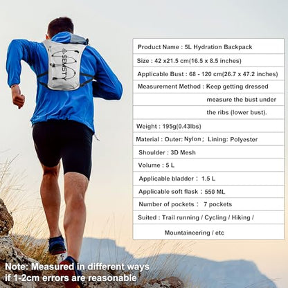 Running Hydration Vest 5L, Running Vest Pack with 1.5L Water Bladder - color: White