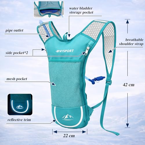 Lightweight 2 Pack Hydration Backpack with 2L Water Bladder for Hiking - color: Dark Teal & Orange