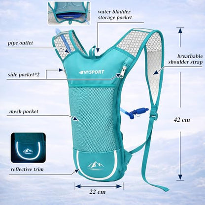 Lightweight 2 Pack Hydration Backpack with 2L Water Bladder for Hiking - color: Dark Teal & Orange