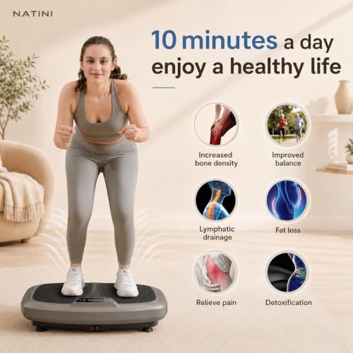 Natini Vibration Plate Exercise Machine, 990 Speed Levels Whole Body Vibrating Plate for Lymphatic Drainage, Home Workout Equipment with Resistance Bands, Remote, 330 lbs Capacity for Home Gym - color: Grey