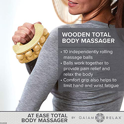 Gaiam Relax Massage Ball Roller, Handheld Wooden Tool