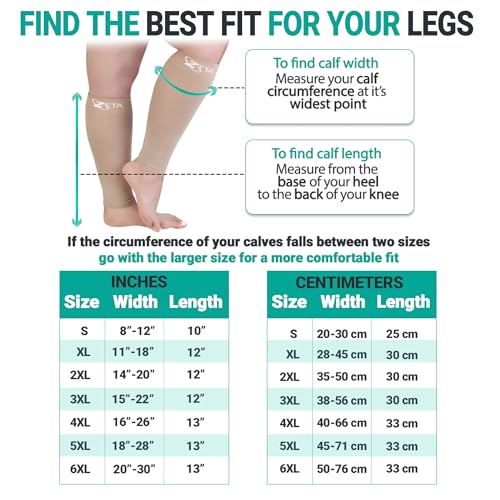 Zeta Wear Plus Size Calf Compression Sleeves for Women and Men, Wide Calf Footless 15-19 mmHg, 2XL-6XL - color: 1 Pair - Blue, size: 2XL