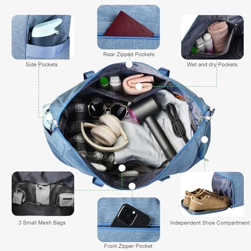 Carry On Luggage 22x14x9 Airline Approved, 40L Gym Duffle Bag for Travel - color: Blue, size: 40L
