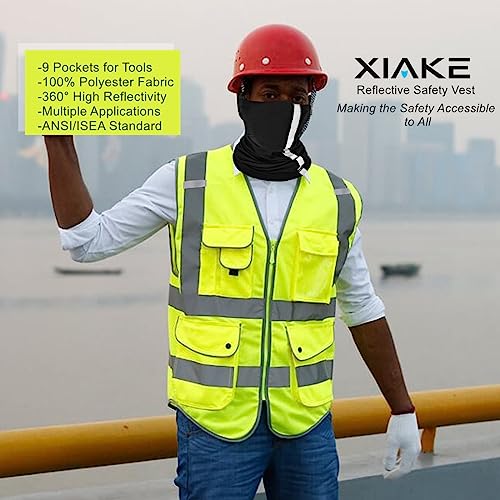 XIAKE 9 Pockets Class 2 High Visibility Reflective Safety Vest for Men Women,Meets ANSI/ISEA Standard - color: Yellow, size: XX-Large