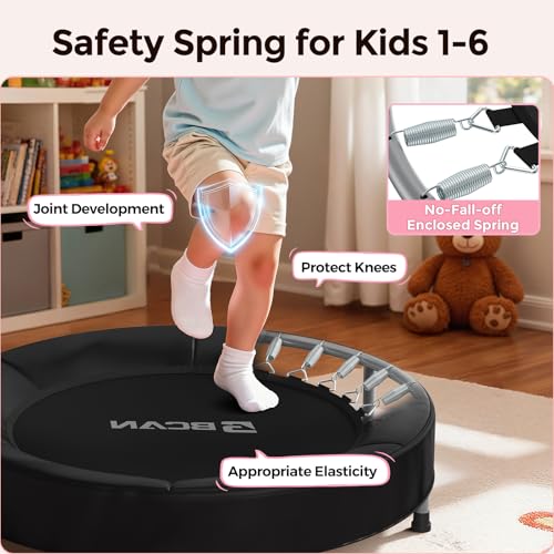 BCAN SP1 36'' Kids Toddler Trampoline Indoor, Foam Handle | FED Fitness - color: Black-Classic