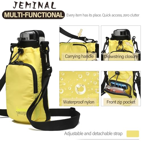JEMINAL Water Bottle Sling Crossbody Bag with Strap, Small Cross Body Sling with Pockets for 20-40 oz Water Bottle, Keys, Cash, Phone - color: Yellow
