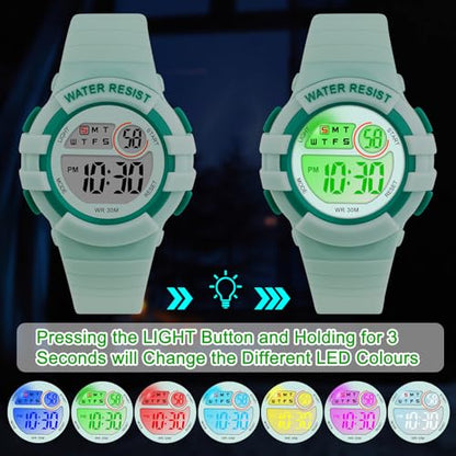 DTKID Digital Kids Watch 30 M Waterproof for Girls Boys 5-16 - color: -Dark Green