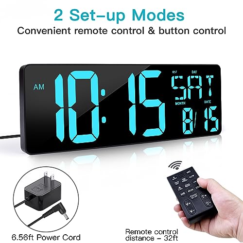 XREXS 17.2 Inch Large Digital Wall Clock with Remote Control - color: Ice Blue
