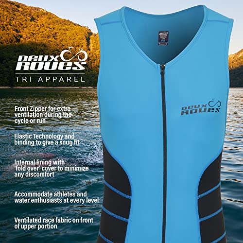 Triathlon Suit Men Racing Tri Cycling Skin Suit Sleeveless - Bonus Race Bib Belt - color: Blue, size: X-Large