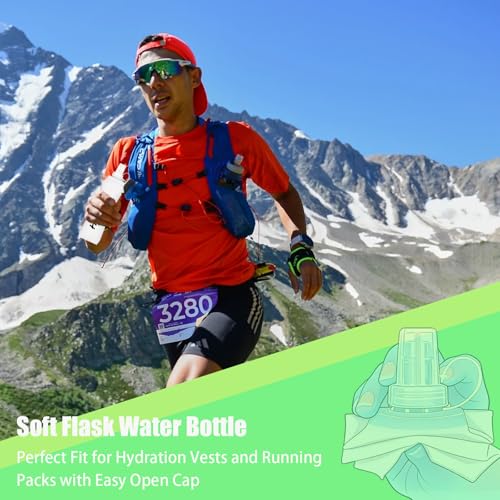 2PCS Running Vest Soft Flask, BPA-Free Soft Flasks 17oz/500ml TPU Collapsible Water Bottle for Hydration Backpack, Folding Running Water Bottles for Marathon Hiking Cycling Climbing - color: Transparent white
