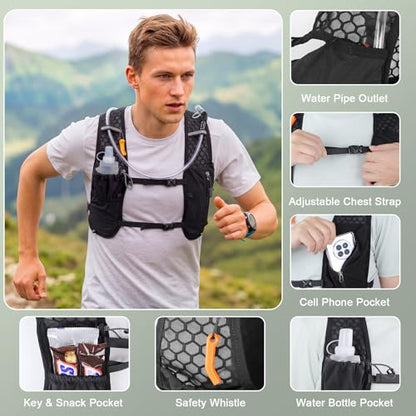 KUYOU Running Vest for Women & Men, Lightweight Hydration Backpack with 2L Water Bladder, Water Backpack for Trail Running, Hiking, Cycling & Marathon - color: Black-2L