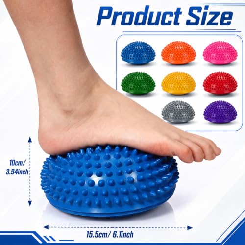Lewtemi 8 Pcs Balance Pods 6.1 x 3.9 Inches Inflatable Stability Balance Trainer Dots Half Fitness Ball Dome for Men Women Stability Training Physical Core Strength Gym Home Exercise - style: Bumpy Hedgehog