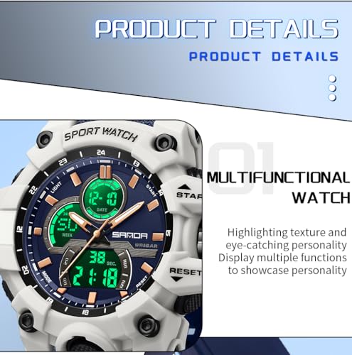FANMIS Men Sports Outdoor Watch Analog Digital Multifunctional Black Watch - color: Y Blue