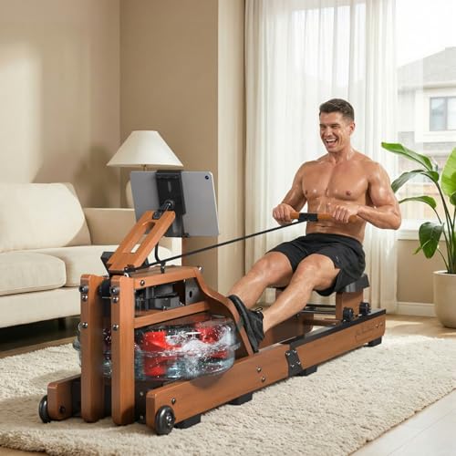 Rowing Machines,Water Rowing Machine for Home with 400LBS Capacity,LCD Monitor,Smooth Glide Rails, Comfortable Seat, Free App(Bluetooth),Water Rower for Immersive Full Body Workout