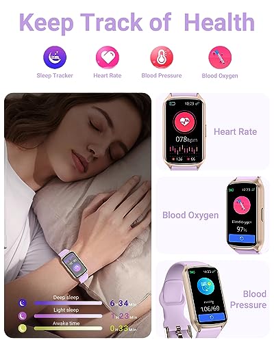 Amzhero Health Fitness Tracker with 24/7 Heart Rate, Blood Oxygen, Blood Pressure, Sleep Tracker, 5ATM Waterproof Activity Trackers with Step Tracker, Pedometer (S & L Bands Included) - color: Purple