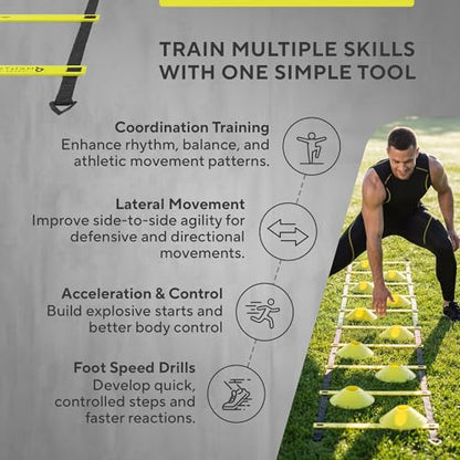 Agility Ladder Set, 12-Rung Speed Ladder + Training Cones, Soccer Training Equipment, Footwork Drills Kit, Speed & Agility Equipment, Football Practice Equipment, Basketball Gear - color: Bright Yellow