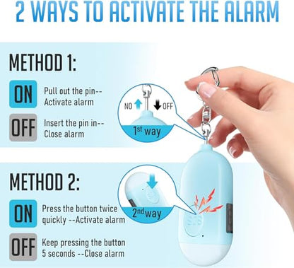 Personal Alarm Siren 5-Pack - 130dB Self Defense Alarm Keychain, Rechargeable with Emergency LED Flashlight - White, Touch Control - color: White&Pink&Blue&Black&Green