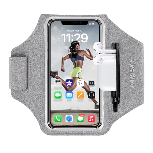 HAISSKY Running Armband with Zipper Pocket Sweatproof Running Phone Holder - color: Grey(Up to 6.9")