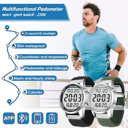 Hearkent Pedometer Watch,Step,Mileage&Calorie Tracker,Large Numbers - color: Men's-black