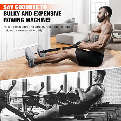 HPYGN Rowing Resistance Bands, Best Replacement for Rowing Machine, Home Gym Workout Equipment for Arms, Shoulders, Core, Back, Glutes and Legs, Rowing Workout, Cardio, Low-Impact, Portable Home Gym