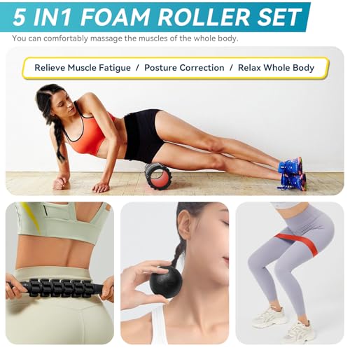 Krightlink 5-in-1 Foam Roller Set High Density Deep Tissue Muscle Massage - color: Pure Black
