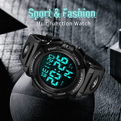 L LAVAREDO Mens Digital Watch Sports Military Watches Waterproof Outdoor Chronograph Wrist Watches for Men with LED Back Ligh/Alarm/Date - color: 09-Black-B